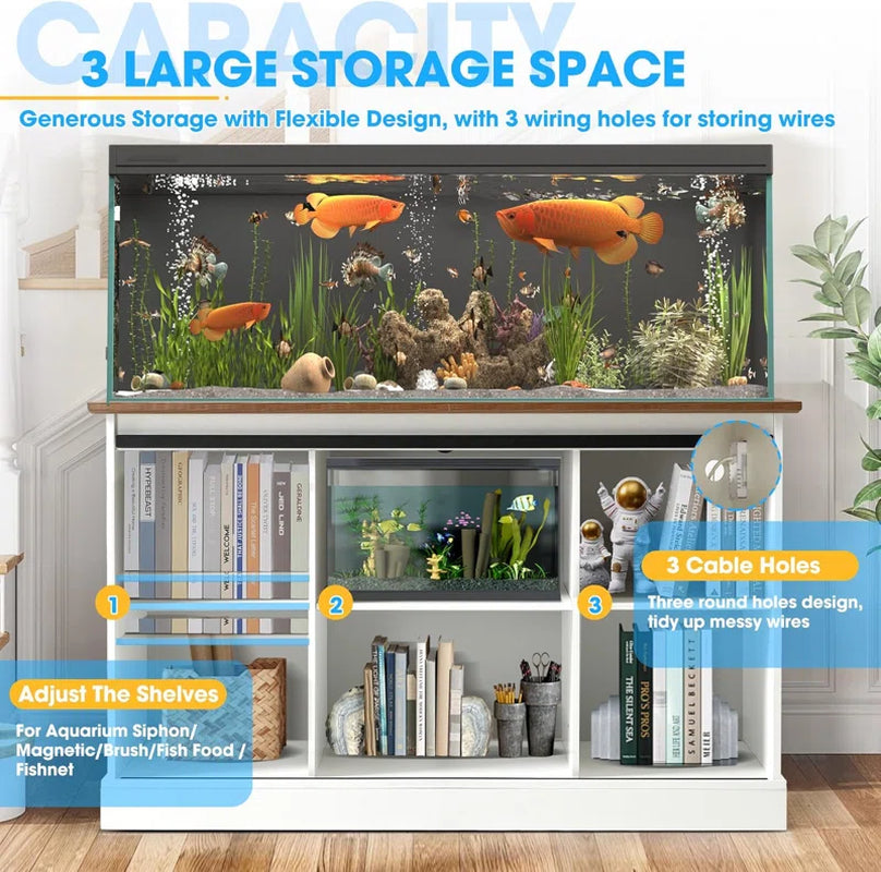 55-75 Gallon Fish Tank Stand with Power Outlet, Heavy Duty Large Aquarium Stand with Sliding Barn Door and Cabinet Storage for 2 Fish Tank Turtle Tank Reptile Terrarium, 1000Lbs Capacity
