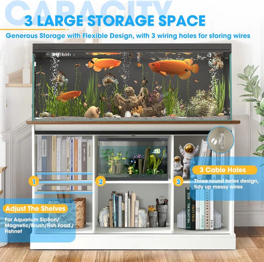 55-75 Gallon Fish Tank Stand with Power Outlet, Heavy Duty Large Aquarium Stand with Sliding Barn Door and Cabinet Storage for 2 Fish Tank Turtle Tank Reptile Terrarium, 1000Lbs Capacity