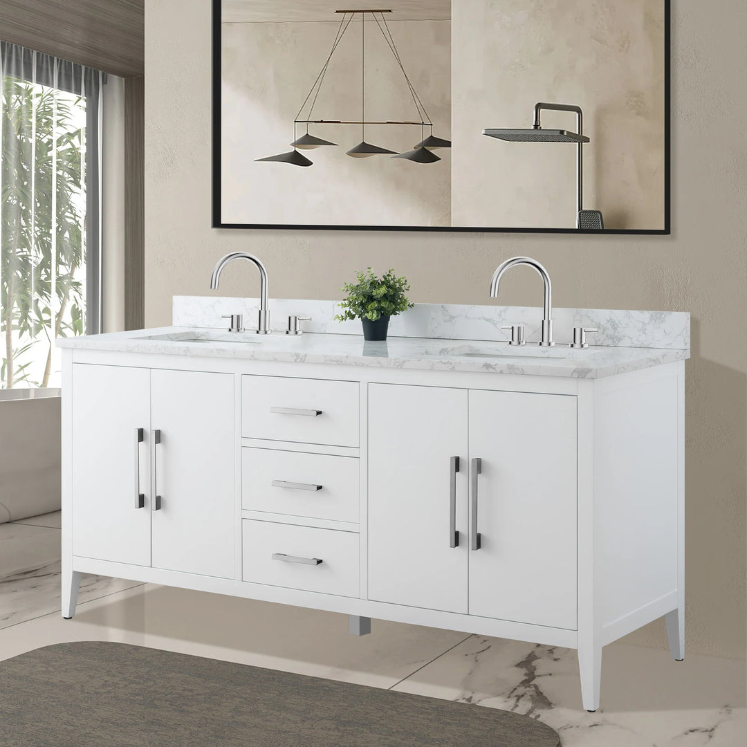 72" Double Sink Bathroom Vanity Cabinet with Engineered Marble Top