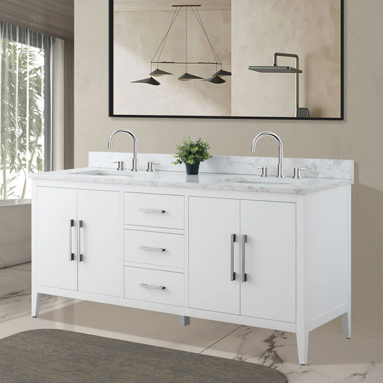 72" Double Sink Bathroom Vanity Cabinet with Engineered Marble Top