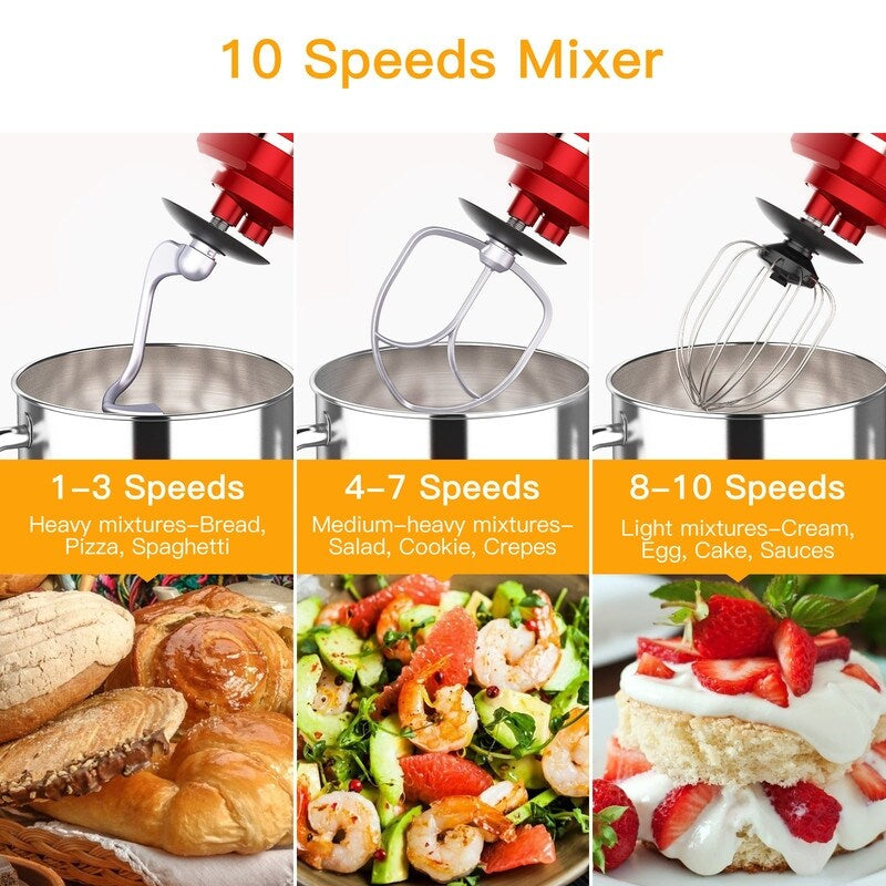 7.5 Quarts 10 Speed Tilt Head Kitchen Stand Mixer