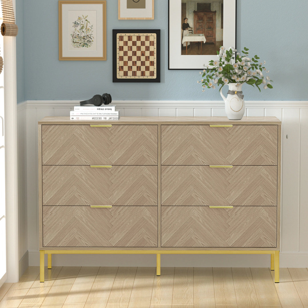 6-Drawer Double Dresser Modern Wood Chest of Drawers for Bedroom Living Room