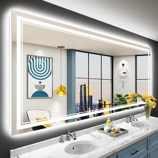 Full Size Front & Back LED Lighted Anti-Fog Tempered Glass Wall Bathroom Vanity Mirror, 3-Year Warranty & ETL Certification