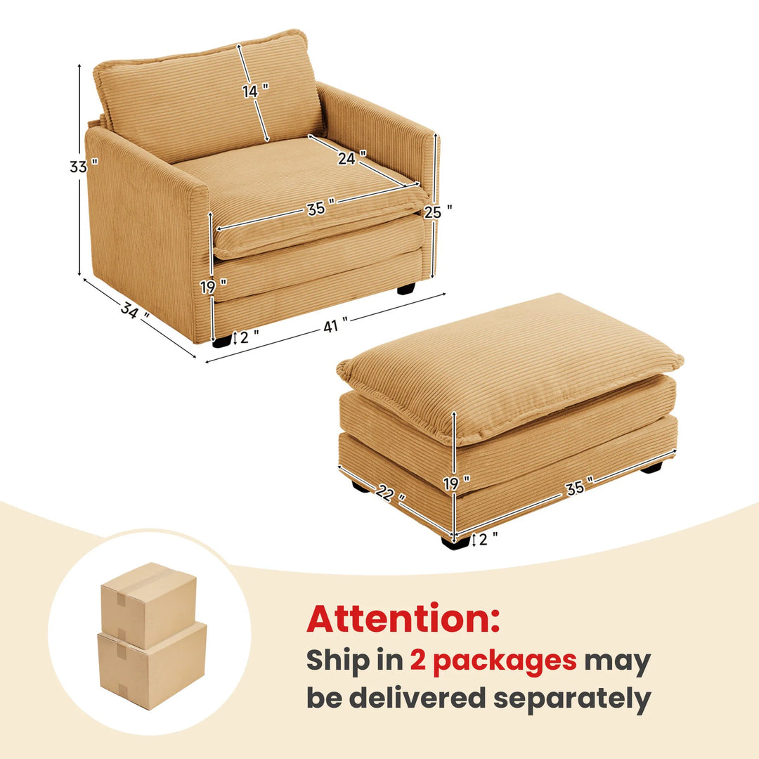 Corduroy Sectional Sofa with Removable Ottomans & Ultra-Soft Cushions for Living Room & Bedroom