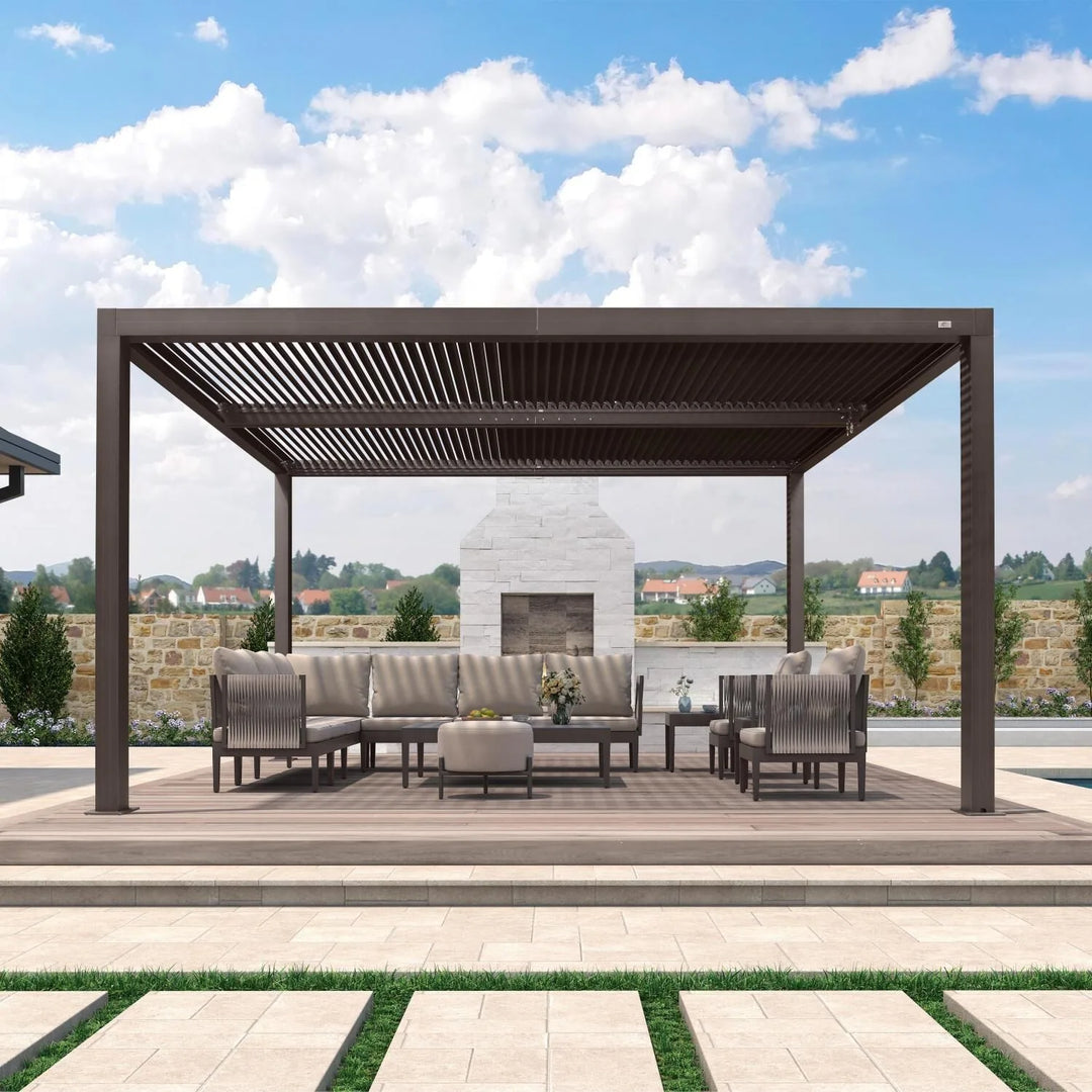 Bronze Louvered Pergola with Adjustable Roof for Deck Backyard Garden Hardtop Gazebo