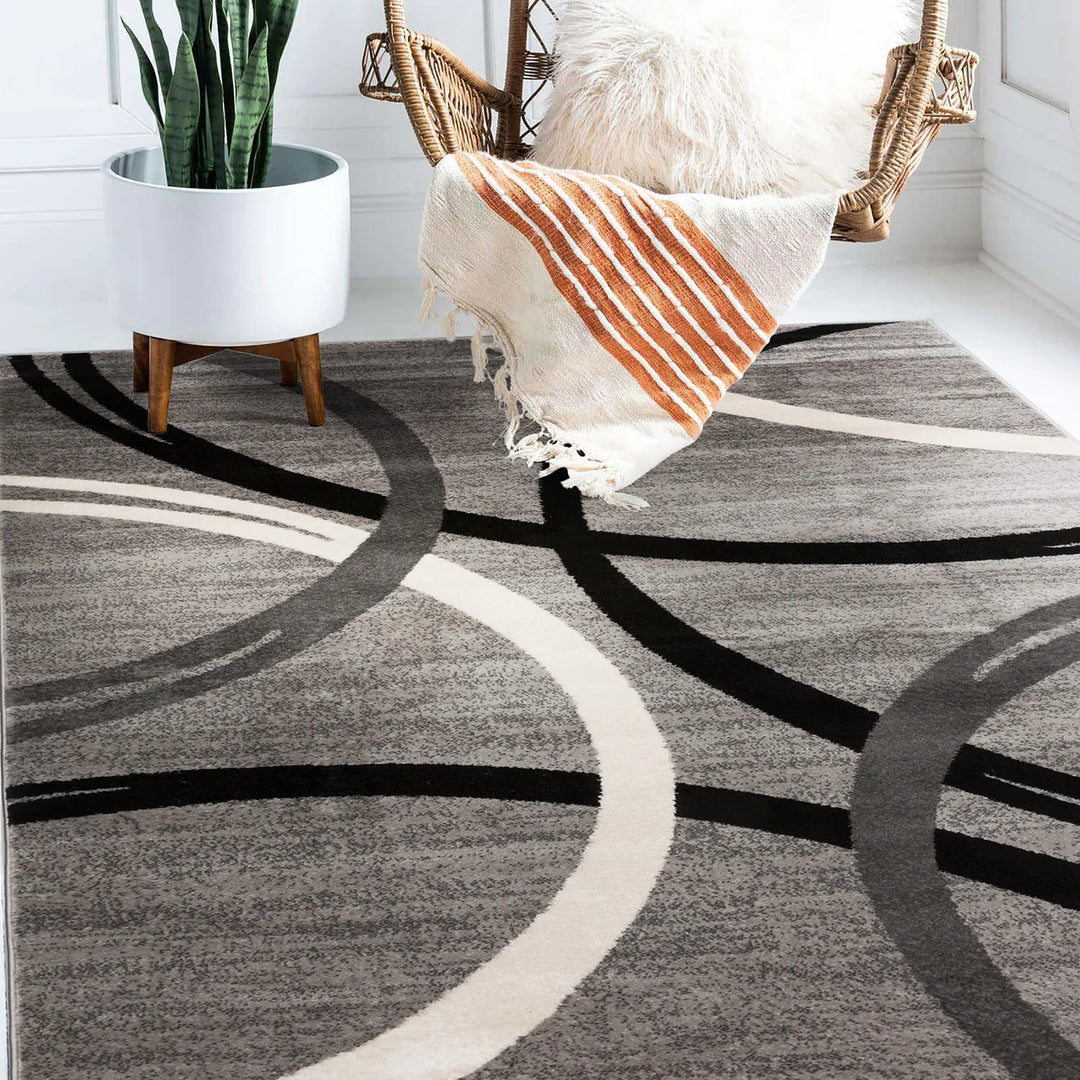 Contemporary Abstract Circles Design Area Rug