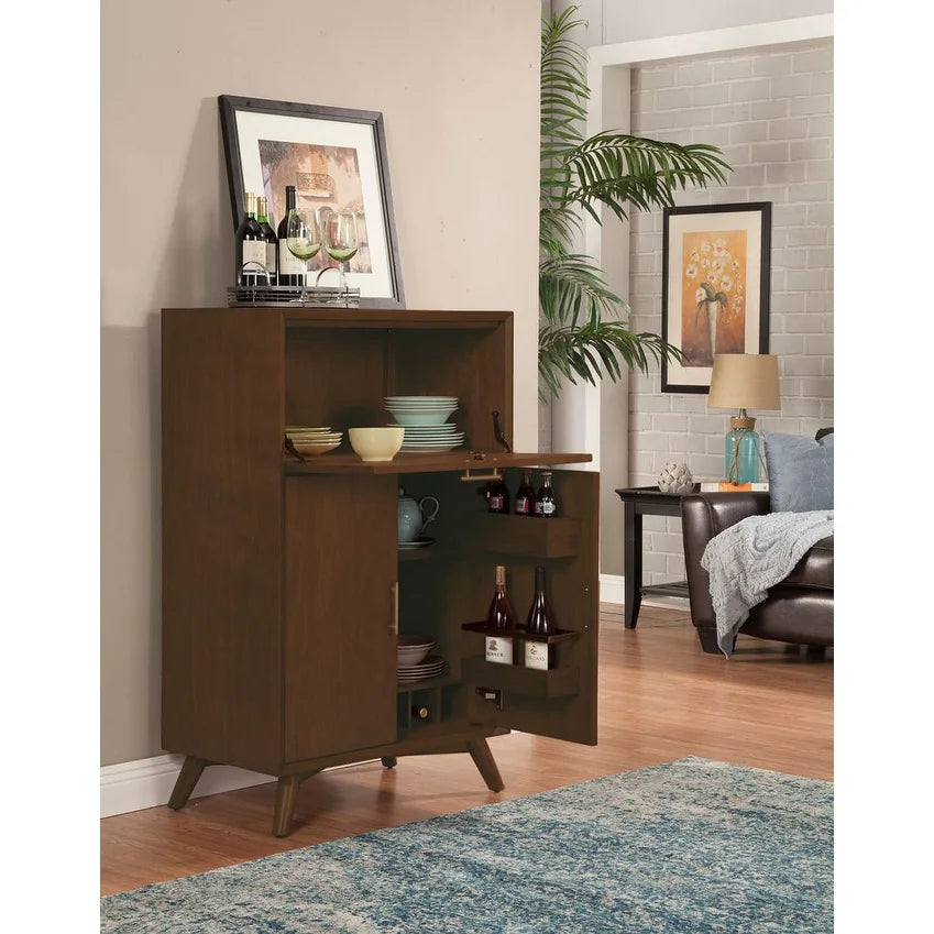 Flynn Large Bar Cabinet with Drop down Tray, Walnut