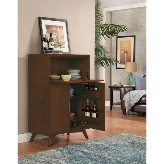 Flynn Large Bar Cabinet with Drop down Tray, Walnut