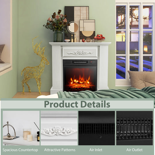 32" Electric Fireplace Mantel TV Stand Space Heater W/Remote - See Details