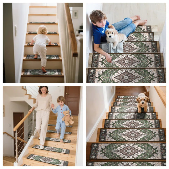 Non-Slip Stair Treads with Tape Colorful Chenille Stair Runner Rug