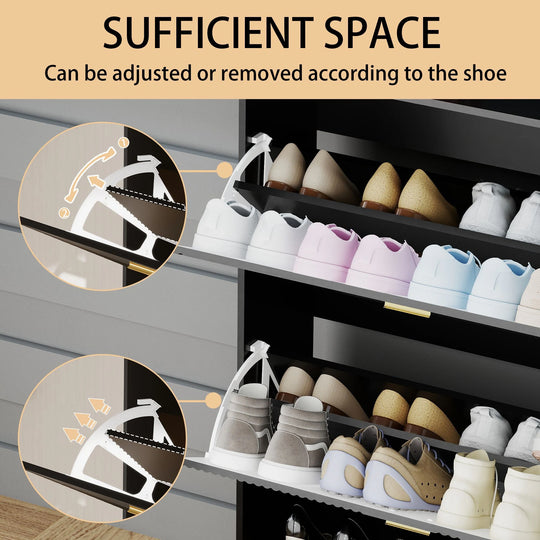 Slim Shoe Cabinet, Fluted Hidden Shoe Storage Cabinet with 2 Flip Drawers