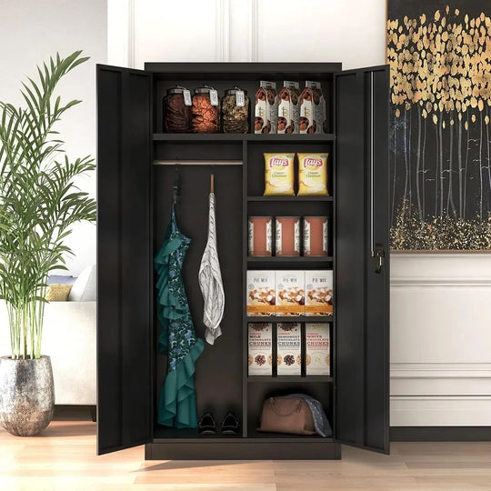 63''-72'' H Large-Capacity Lockable Closet Garage Storage Work Cabinet with Locking Doors and Adjustable Shelves