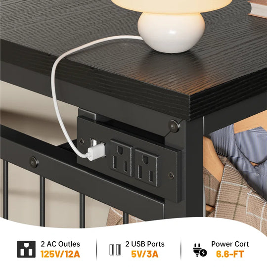 Dresser for Bedroom with Clothes Rack, 6 Drawer Dresser with Shoe Rack, Charging Station & Led Lights