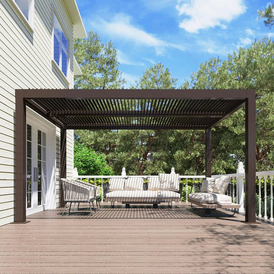 Bronze Louvered Pergola with Adjustable Roof for Deck Backyard Garden Hardtop Gazebo