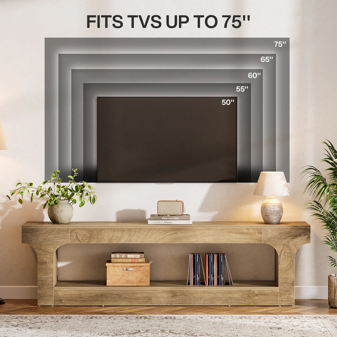 63 Inch Long TV Stand for 55/60/65/75-Inch Tvs, 2-Tier TV Console - 13.77" D X 63" W X 20.47" H