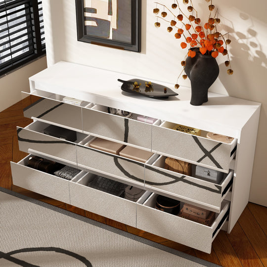 63"W 9 Drawer Dresser Accent Dresser for Living Room Bedroom Chest