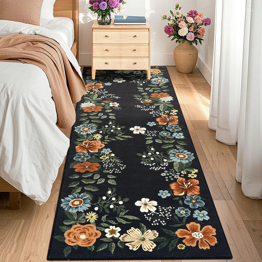 Floral Rugs Modern Indoor Soft Ultra-Thin Carpet Low Pile Flower Print Non Slip Throw Rug for Nursery Bedroom