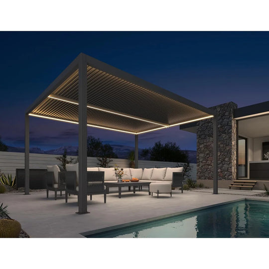 Bronze Louvered Pergola with Adjustable Roof for Deck Backyard Garden Hardtop Gazebo