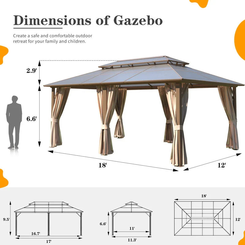 Hardtop Wood Gazebo with Double Roof – Free Dust Cover with 12X16 or 12X20 Model – Waterproof Outdoor Gazebo