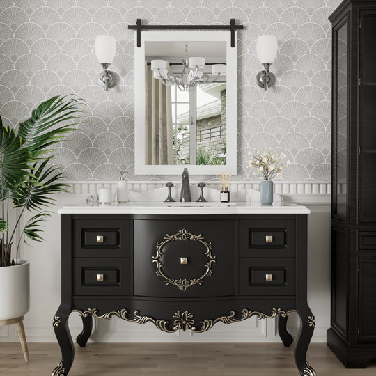 Farmhouse Barn Door Solid Wood Frame Bathroom Vanity Wall Mirror