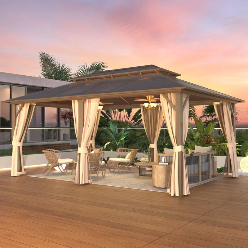 Hardtop Wood Gazebo with Double Roof – Free Dust Cover with 12X16 or 12X20 Model – Waterproof Outdoor Gazebo