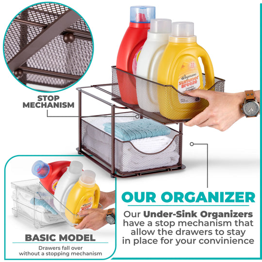 2 Tier under Sink Bathroom Organizers and Storage (2 Pack) - 14" L X 9.3" W X 12.25" H