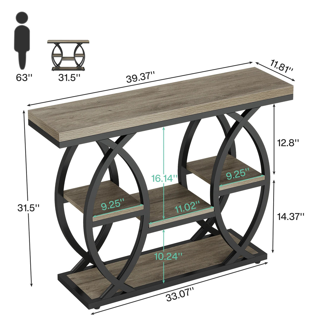 39.4" Console Table, 4-Tier Sofa Table Entryway Table for Small Spaces