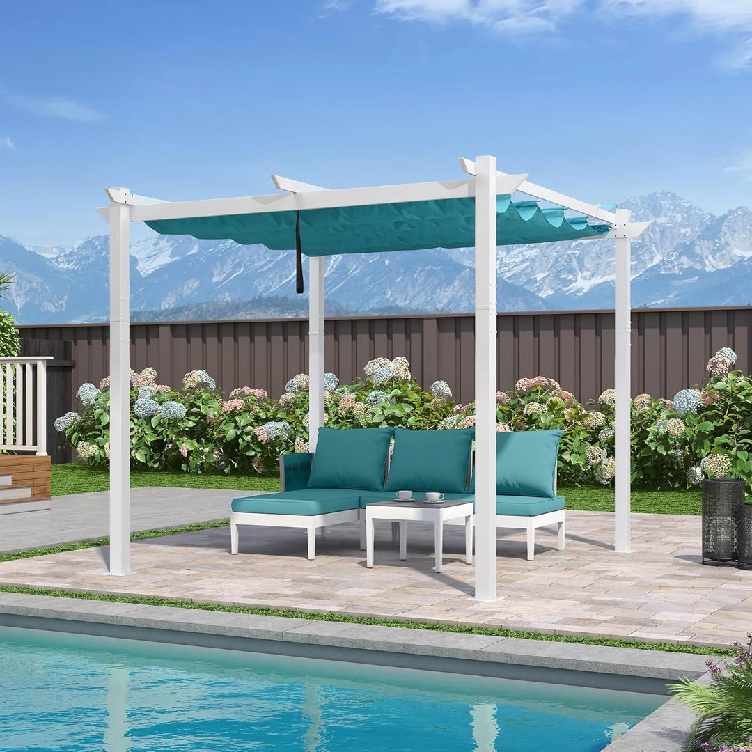 Gazebo Outdoor Retractable White Heavy-Duty Aluminum Pergola with Extra Top Roof