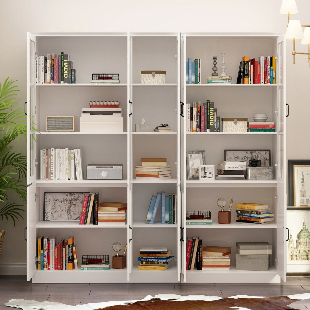 78.7"H Combo Buffet Sideboard White Curio Bookcase Cabinet Glass Door