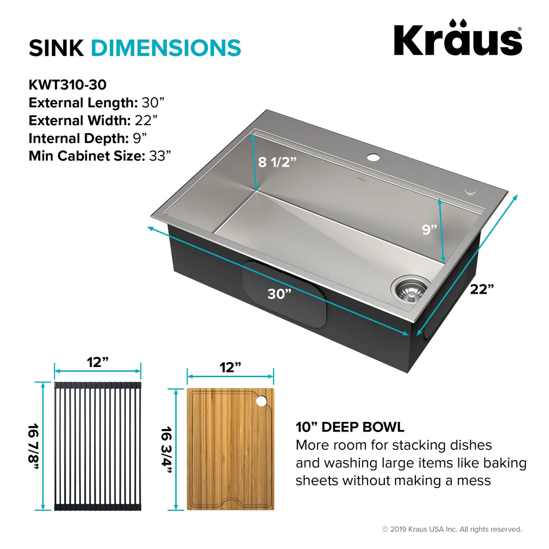Kore Workstation Drop-In Stainless Steel Kitchen Sink