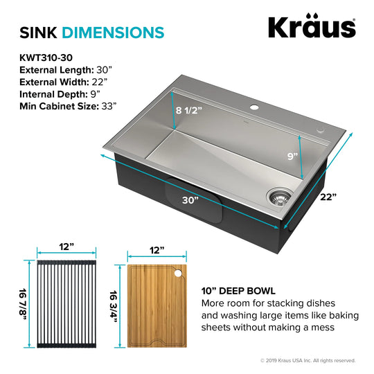 Kore Workstation Drop-In Stainless Steel Kitchen Sink