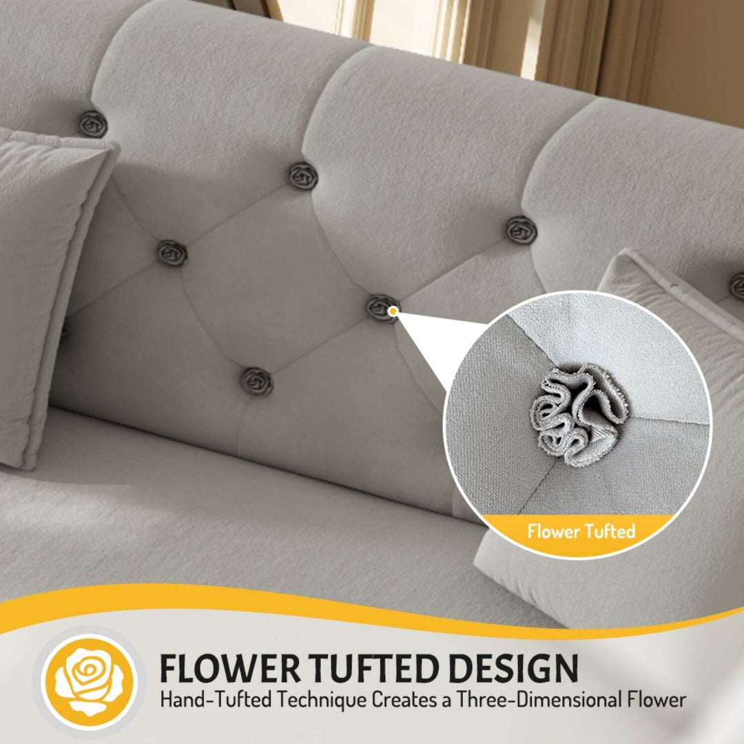 100" Velvet Convertible Sofa Bed with with Fabric Flower Tufted Design