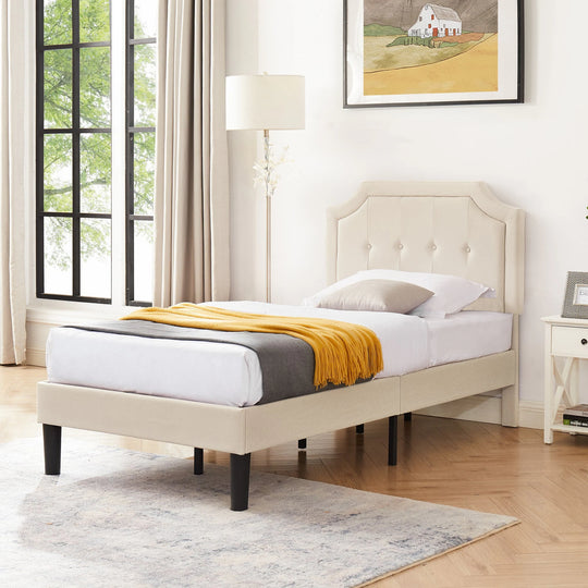 Javlergo Modern Upholstered Bed Frame with Height Adjustable Headboard Heavy-Duty Frame No Box Spring Needed