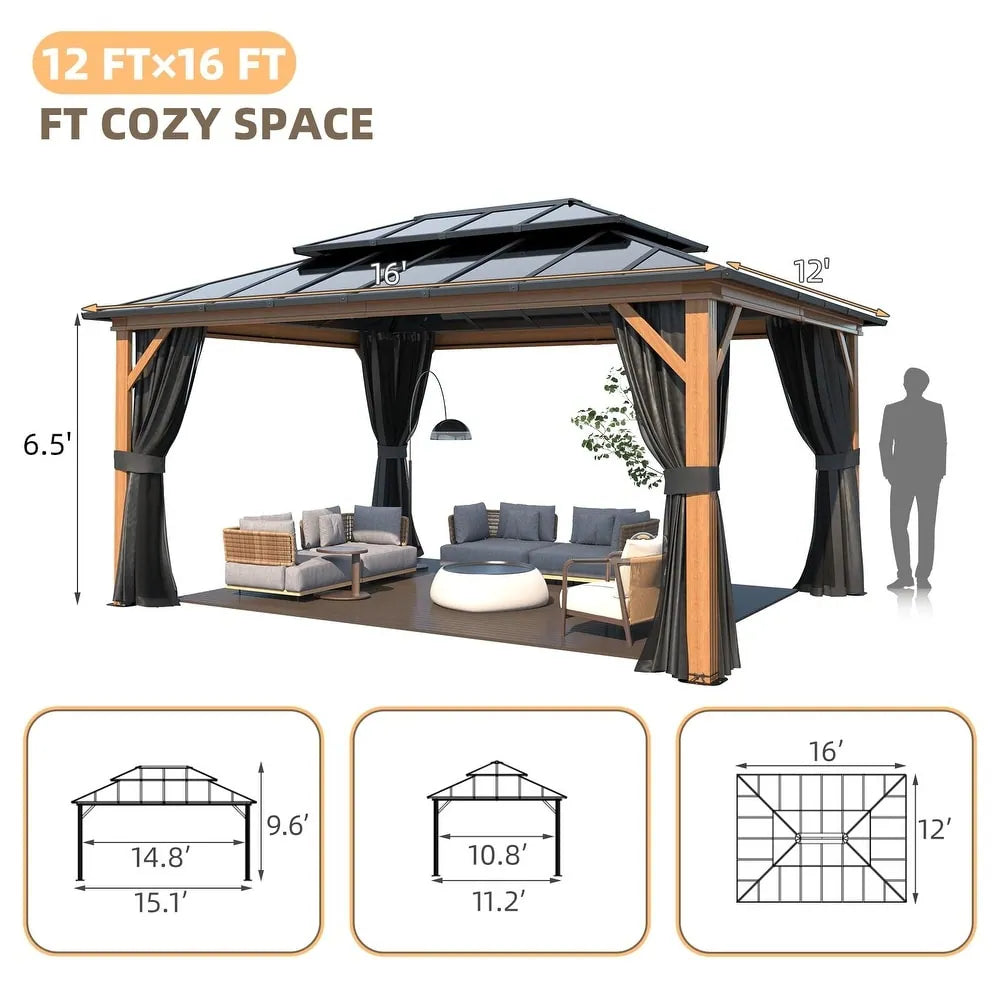 Hardtop Wood Gazebo with Double Roof – Free Dust Cover with 12X16 or 12X20 Model – Waterproof Outdoor Gazebo