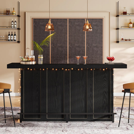 70.9" Wooden Home Bar Table with Wine Glass Holder, Pub Storage Unit Accent Table for Home Patio Basement