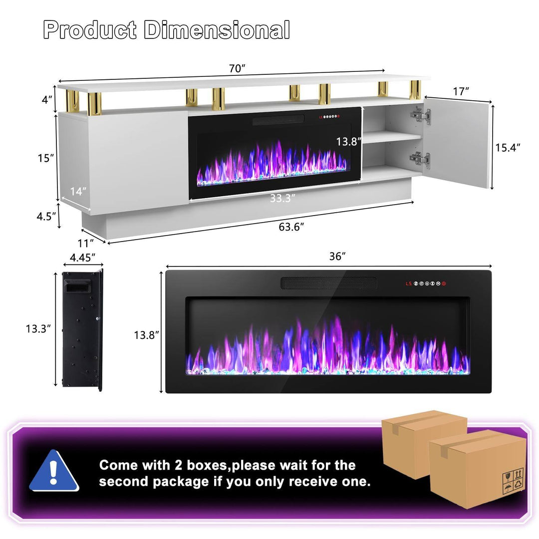 70" Modern Electric Fireplace TV Stand, with Electronic Flame and LED Lights, High Gloss Finish Entertainment Center