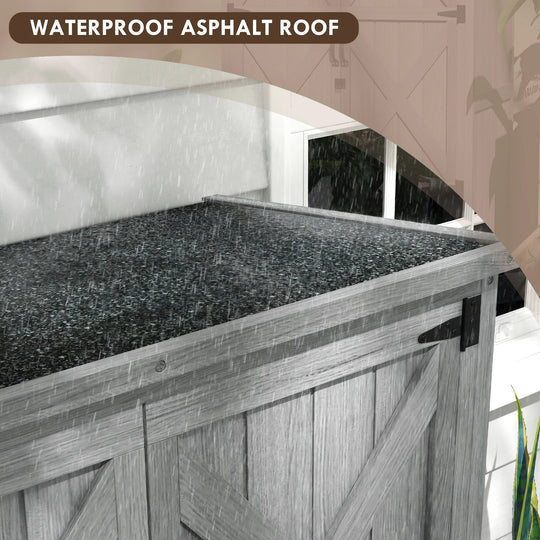 Wooden Garden Shed, Outdoor Storage Cabinet with Waterproof Asphalt Roof, Narrow Tool Shed with Shelves