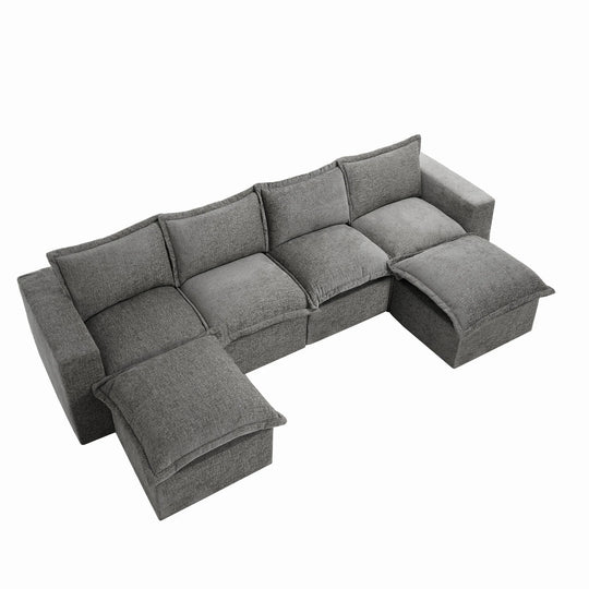 Chenille No Assembly Modular Sectional Sofa Cloud Couch with Ottoman