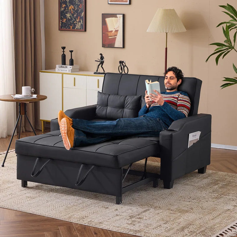 Tufted Upholstered Leather Sleeper Sofa Bed