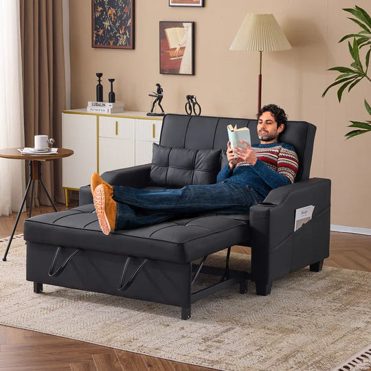 Tufted Upholstered Leather Sleeper Sofa Bed