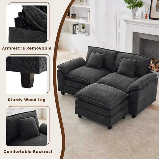 Modular Chenille Sectional Sofa with Ottomans, Deep Seat, Wide Padded Armrests, 2-Seat / 3-Seat / 4-Seat Options