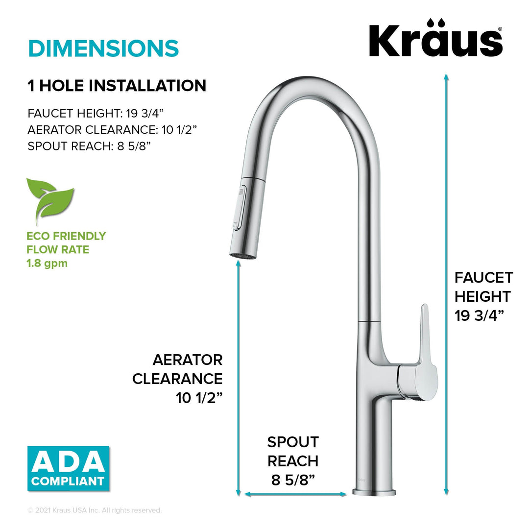 2-Function 1-Handle 1-Hole Pulldown Sprayer Brass Kitchen Faucet
