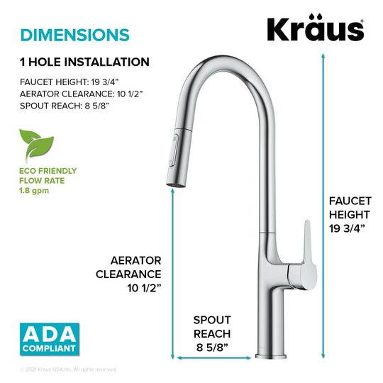 2-Function 1-Handle 1-Hole Pulldown Sprayer Brass Kitchen Faucet