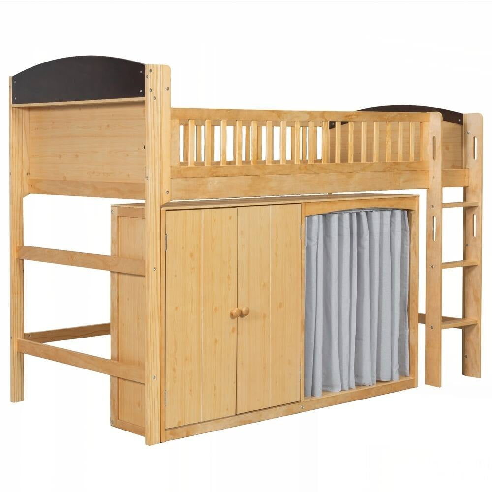 Loft Bed with Storage Cabinet and LED