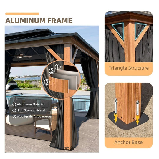 Hardtop Wood Gazebo with Double Roof – Free Dust Cover with 12X16 or 12X20 Model – Waterproof Outdoor Gazebo