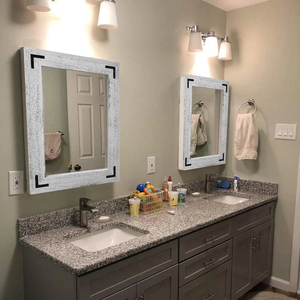 Rustic Wooden Framed Wall Mirror, Natural Wood Bathroom Vanity Mirror