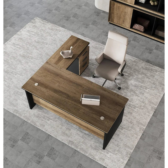 WESOME 63-Inch L Shaped Executive Desk, Industrial Modern Office Desk with 3 Storage Drawers