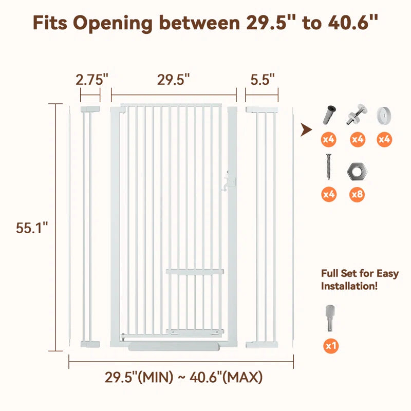 Ermila 55.1" Extra Tall Pet Gate, 29.5-40.6" Extra Wide Heavy Duty Metal Safety Gates, Dog Gates Baby Gates with Adjustable Cat Door