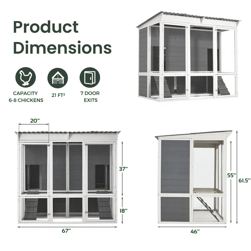 67'' Extra Large Chicken Coop House with 4 Nesting Boxes & Roost Bar for 8-10 Chickens