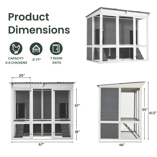 67'' Extra Large Chicken Coop House with 4 Nesting Boxes & Roost Bar for 8-10 Chickens